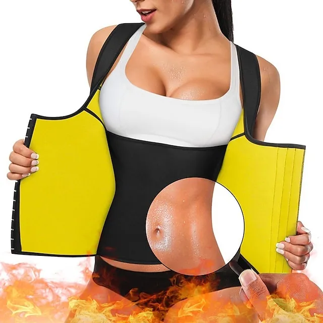 Hot Sweat Workout Tank Top Slimming Vest Body Shaper Sweat Waist Trainer Corset Sports Neoprene Yoga Fitness Gym Workout No Zipper Adjustable D-Ring Buckle Tummy Control Weight Loss Strengthens