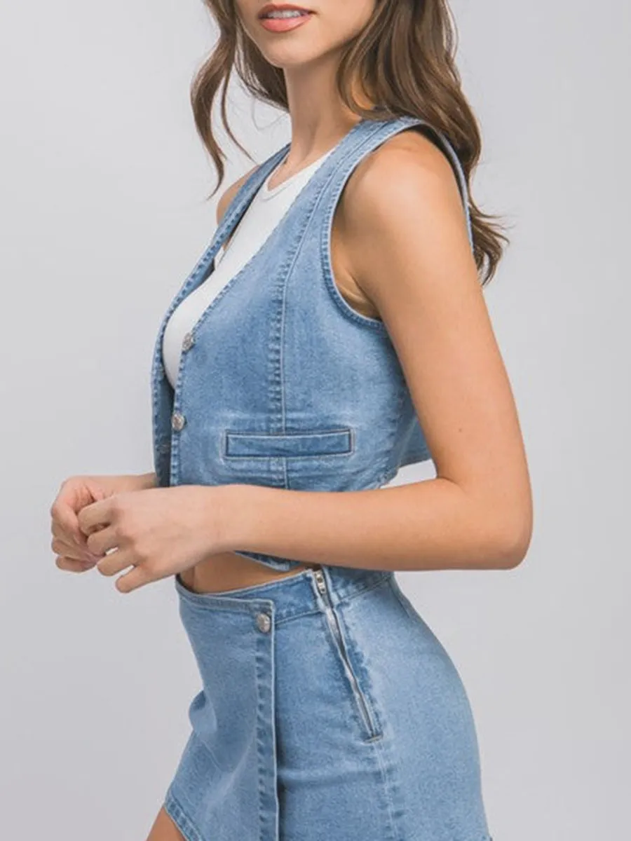 Denim Buttoned Vest Tops