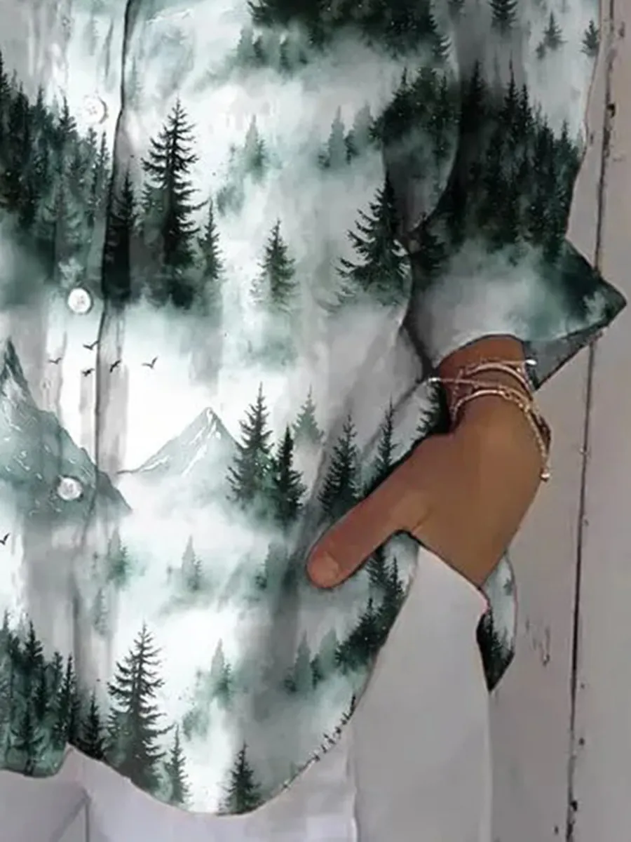 Women's Casual Forest Mountain Printed Shirt