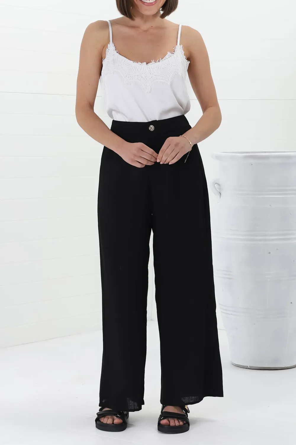 Black High Waist Wide Leg Casual Pants