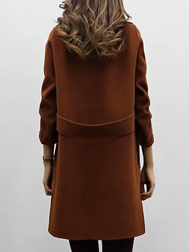 Women's Winter Coat Fall Long Overcoat Double Breasted Pea Coat with Belt Windproof Classic Slim Fit Trench Coat Elegant Outerwear Long Sleeve ArmyGreen S