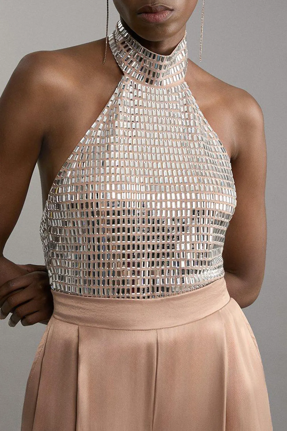 Premium Crystal Embellished Jersey Halter Top