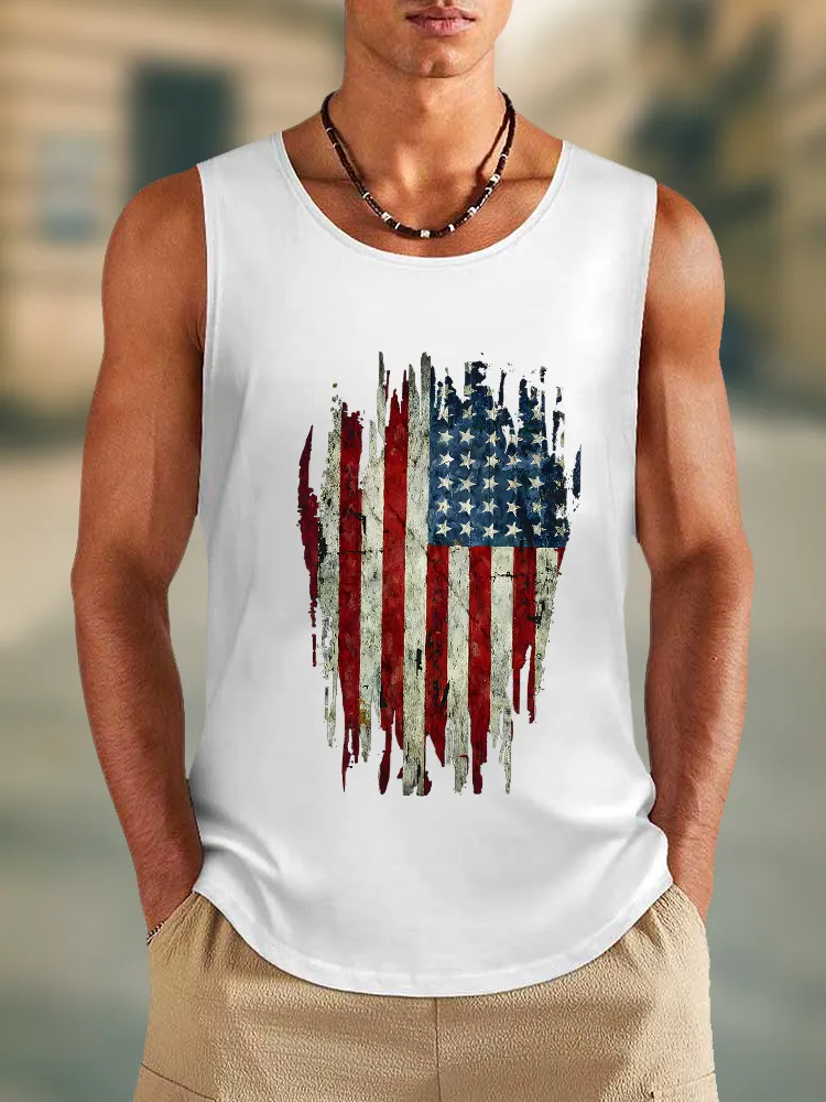 Men'S Stars And Stripes Print Round-Necked Vest
