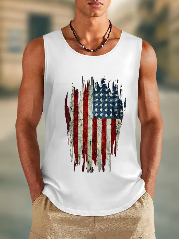 Men'S Stars And Stripes Print Round-Necked Vest