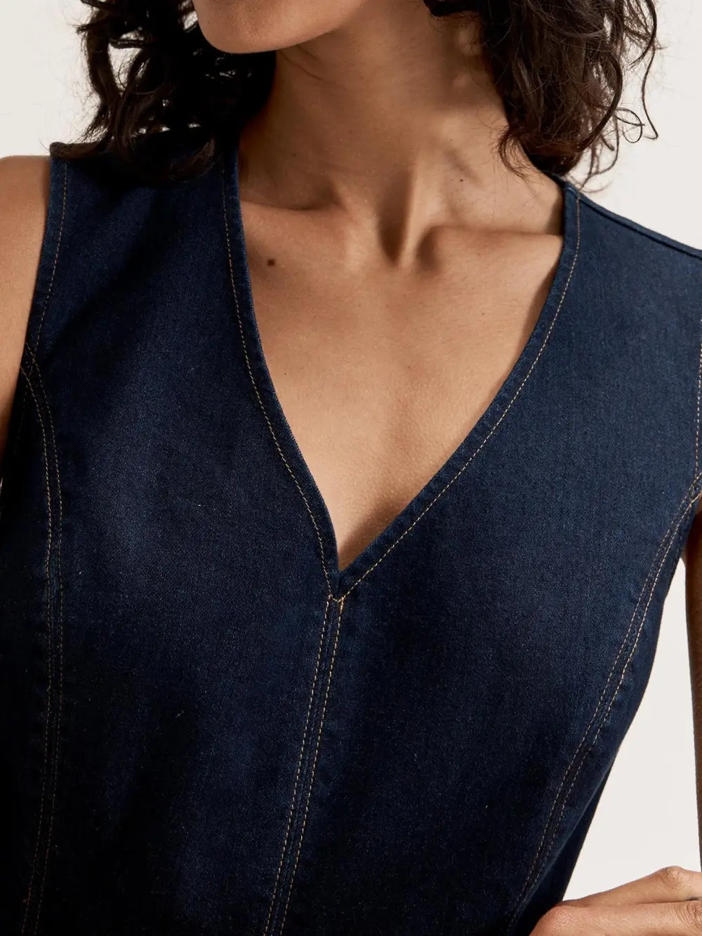 V Neck Sleeveless Denim Dresses
