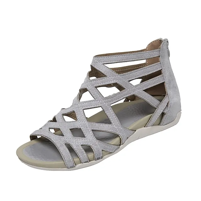 Women's Sandals Wedge Sandals Gladiator Sandals Roman Sandals Plus Size Outdoor Daily Beach Summer Wedge Heel Open Toe Vintage Casual Minimalism Canvas Zipper Solid Color Dark Grey Leopard Black