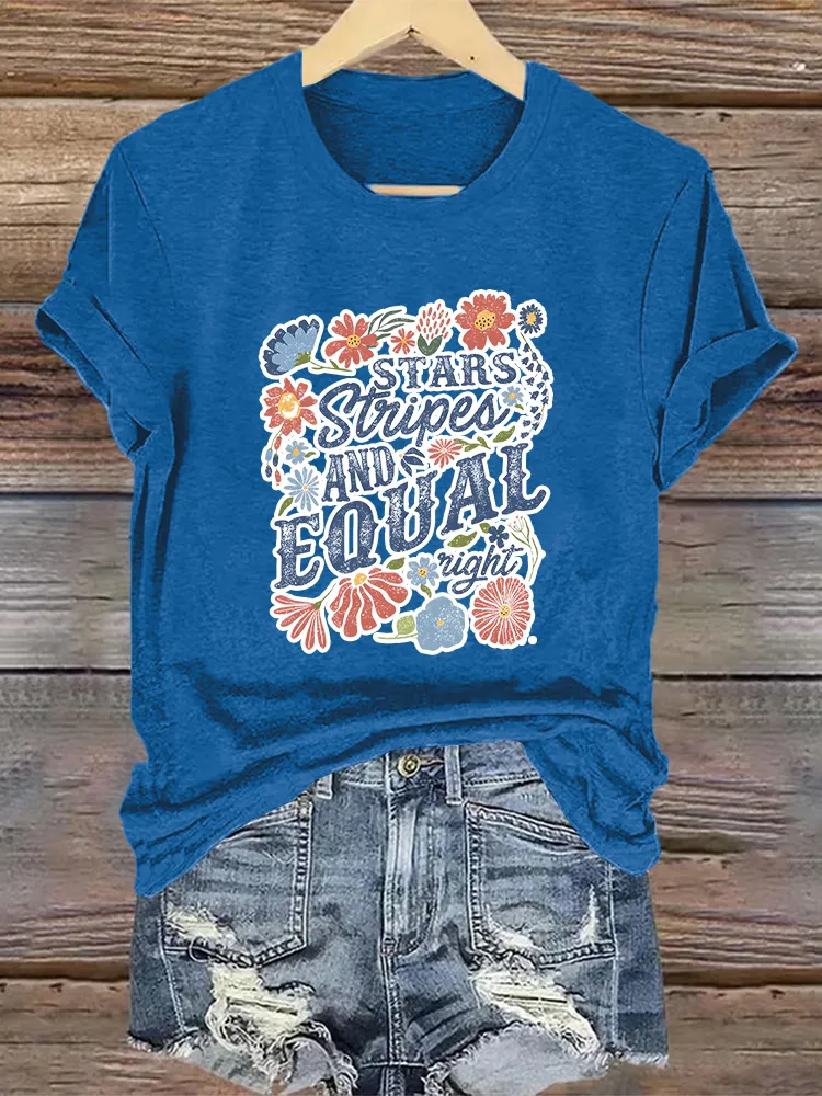Woman'S Stars Stripes And Equal Right Crew Neck Short Sleeve T-Shirt