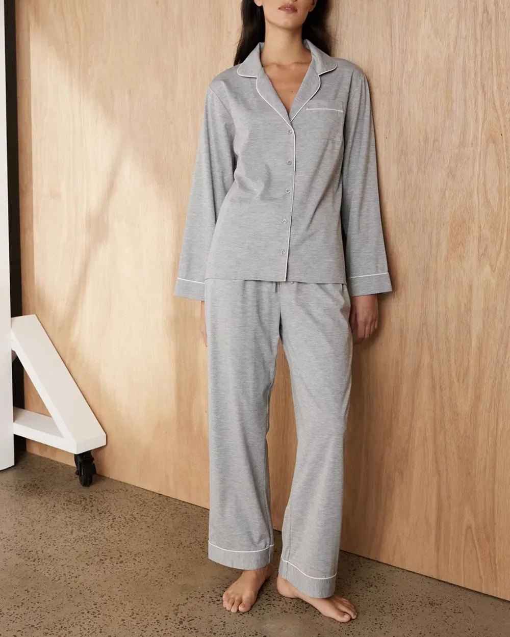 Long Sleeve Button-up Shirt Pajama Set