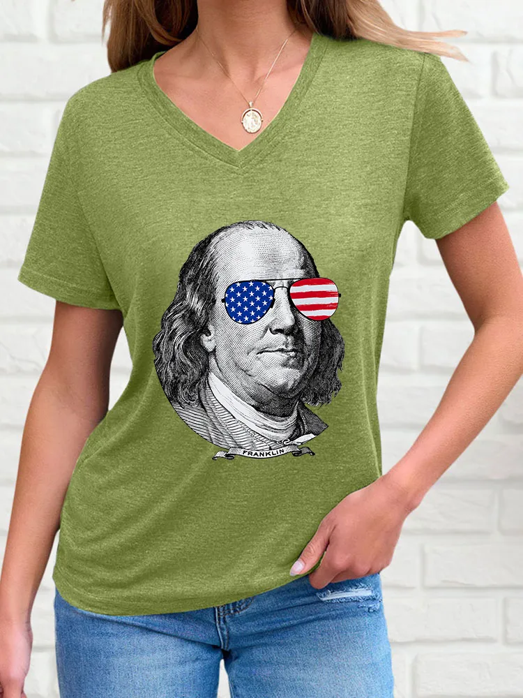 Woman'S Franklin V-Neck And Short Sleeves T-Shirt