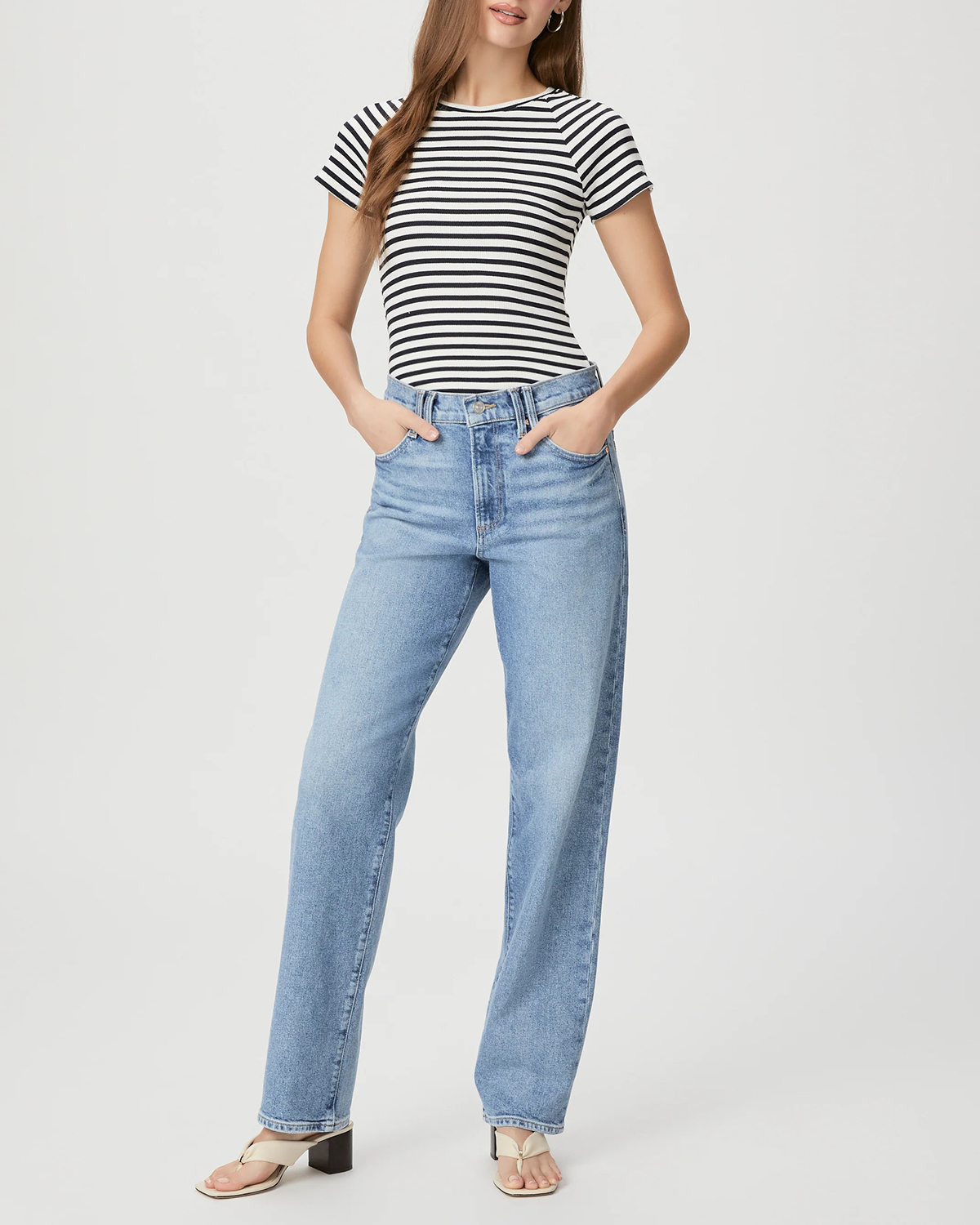 Black And White Striped Crew Neck Tee