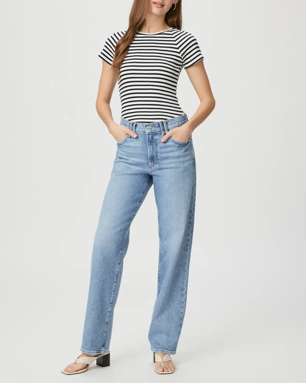 Black And White Striped Crew Neck Tee