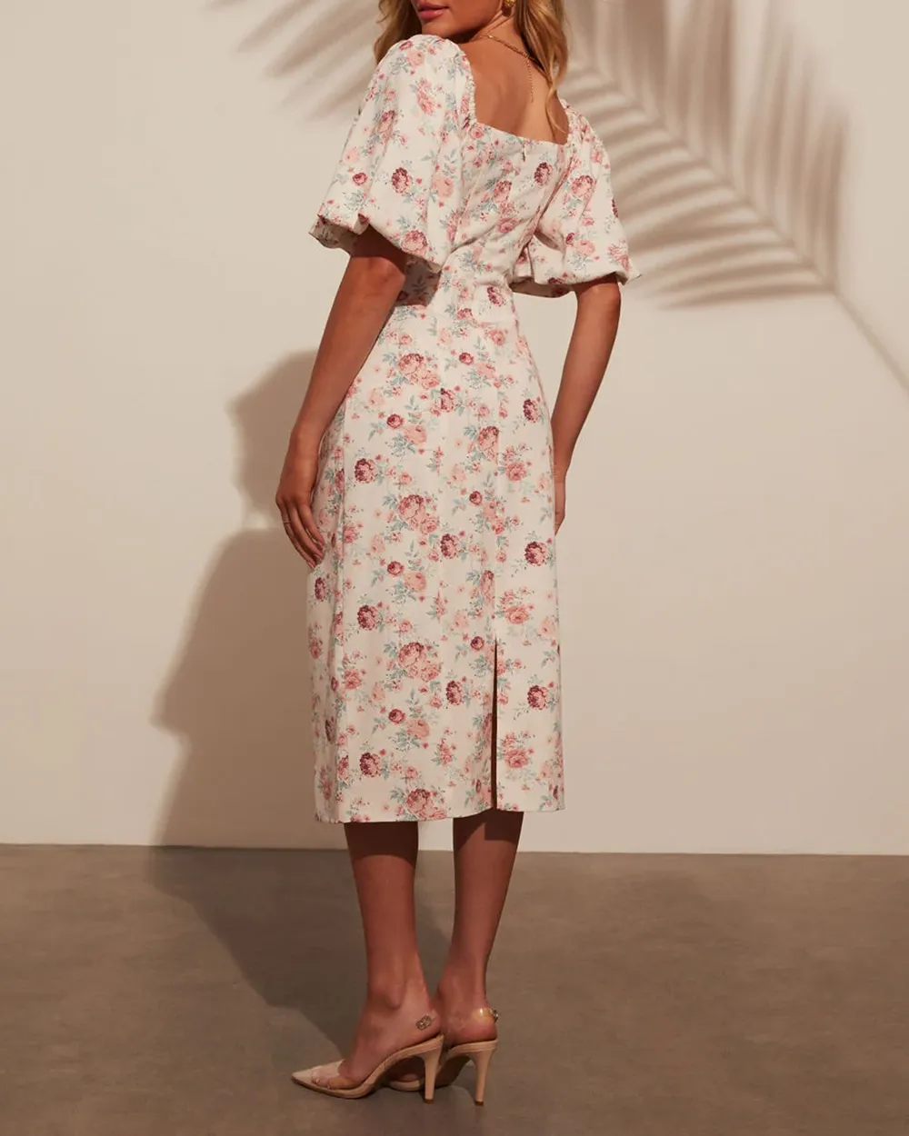 Puff Sleeve Printed Midi Dress