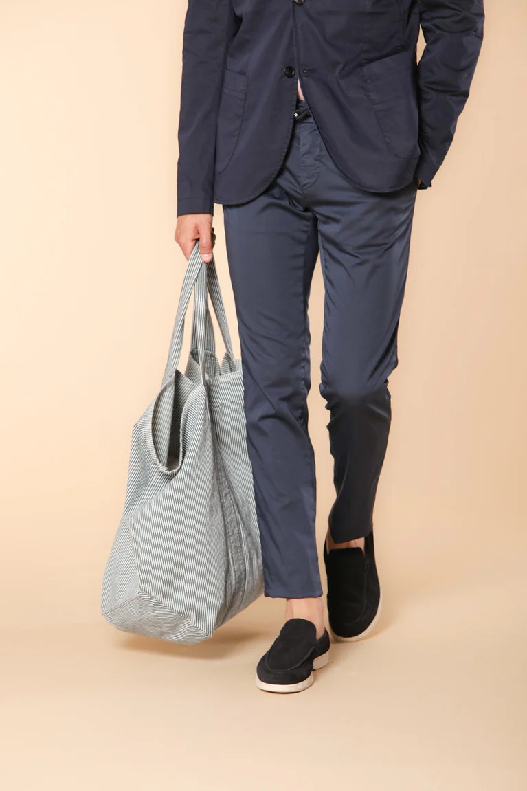 Men's  Navy Blue Twill Elastic Waist Slim Fit Trousers