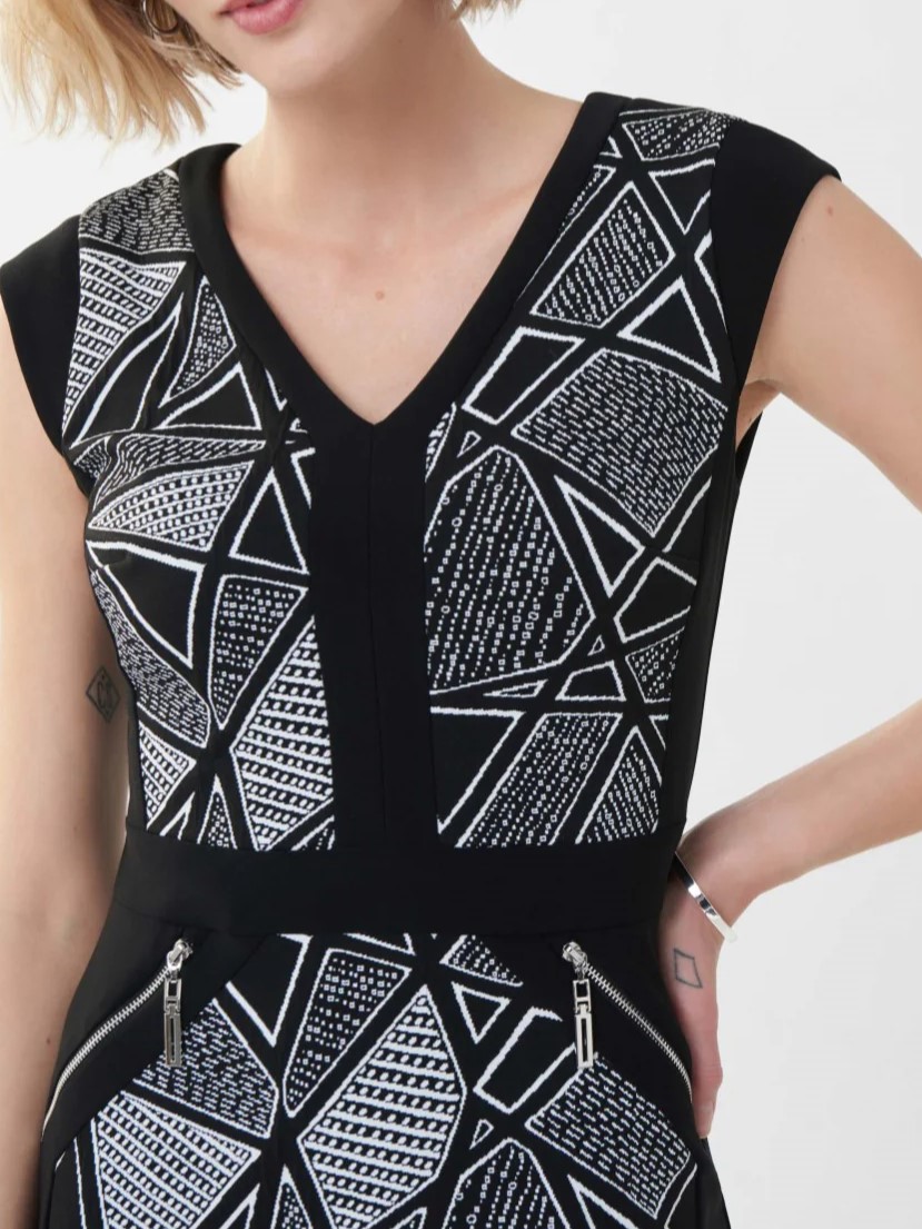 Black and White Geometric Sleeveless Dress
