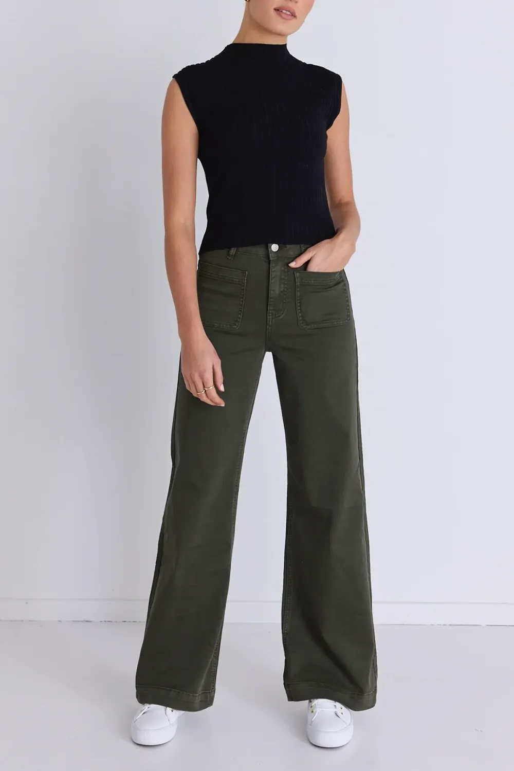 Army Green High Rise Wide Leg Pocket Jean