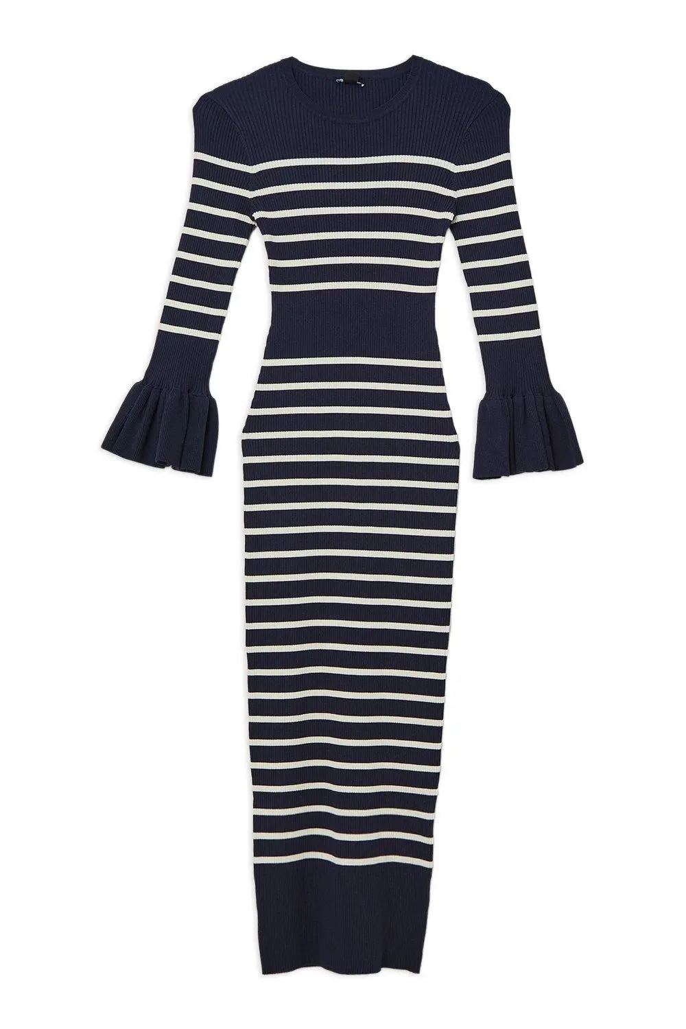 Trumpet Sleeve Rib Knit Midi Dress