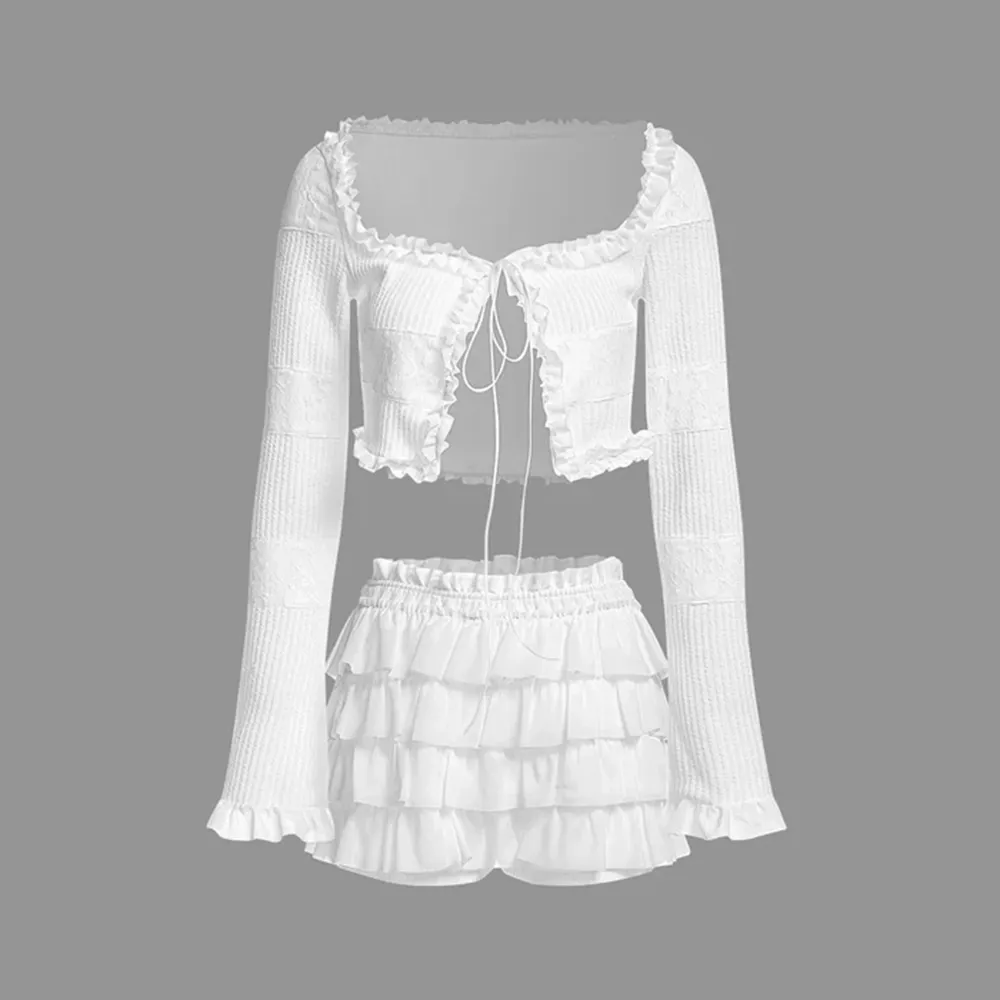 Ruffles Top With Shorts Two-Piece Set