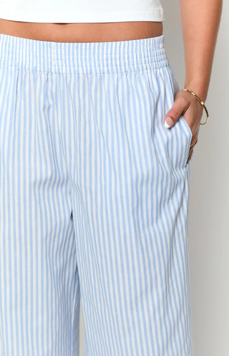 Light Blue Striped Wide Leg Pants