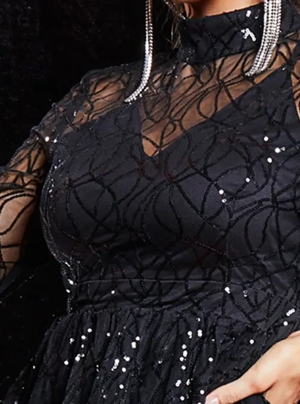 High Neck A-Line Sequin Black Homecoming Dress