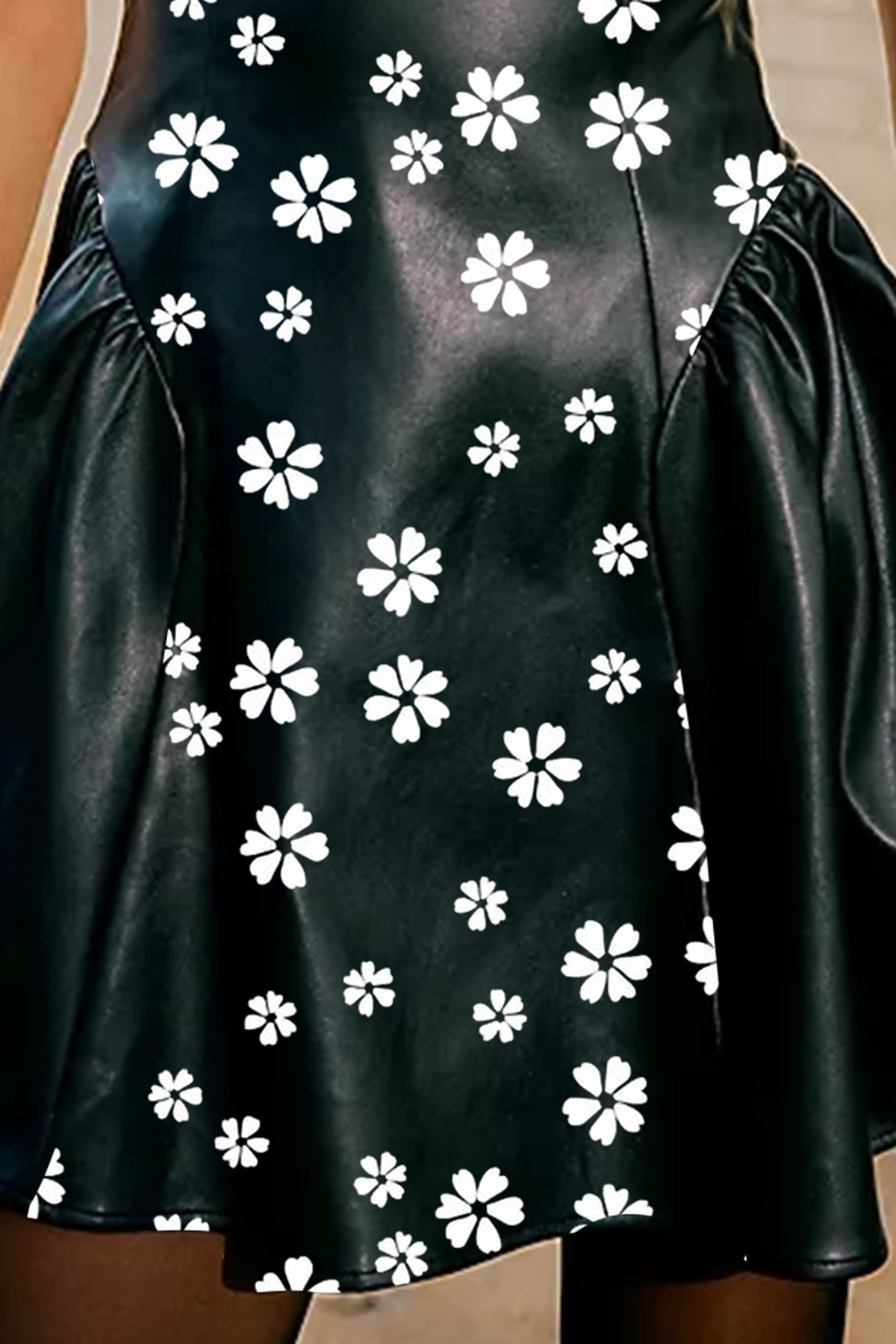 Sleeveless Leather Fit And Flare Mini Dress
