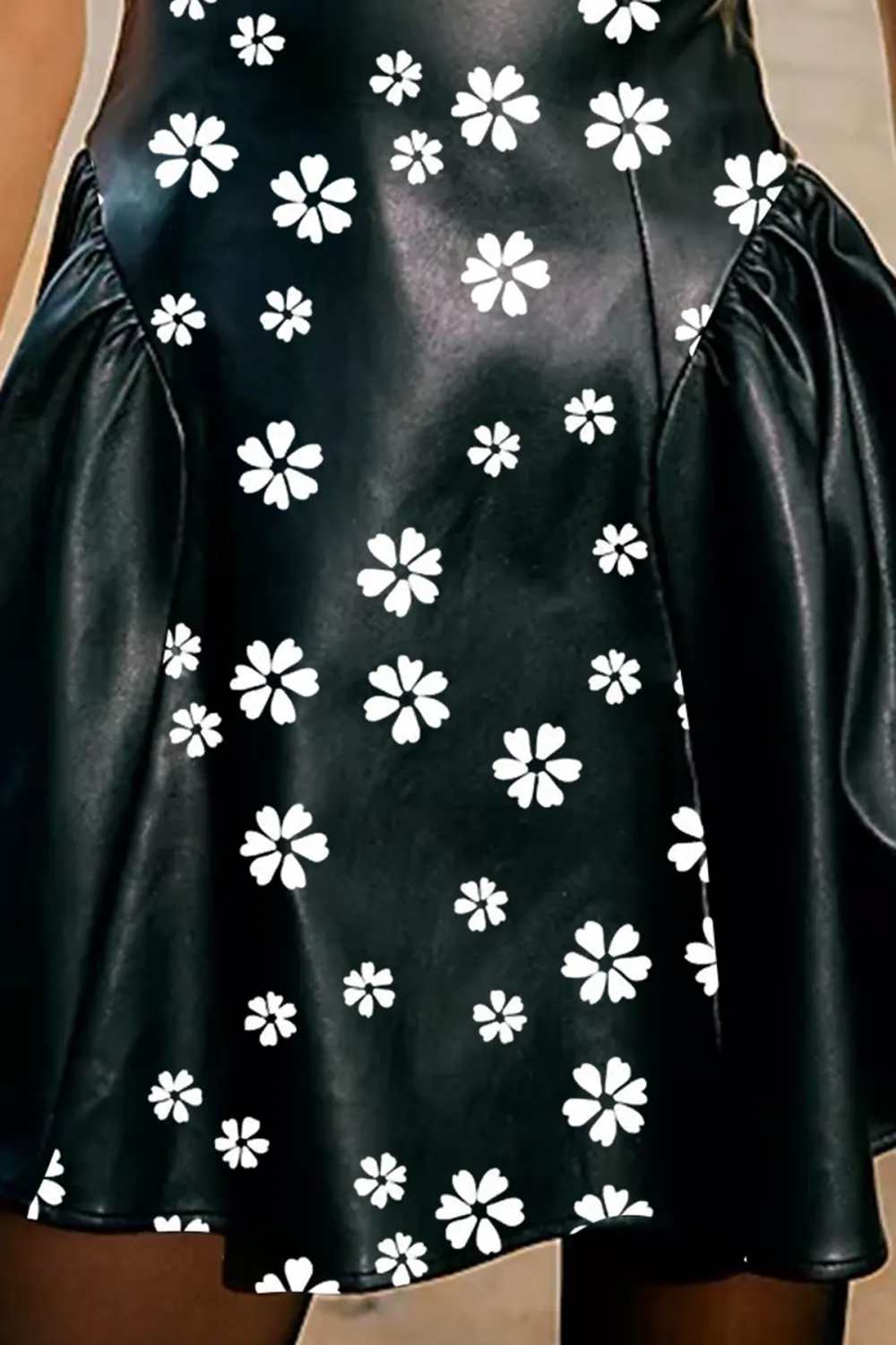 Sleeveless Leather Fit And Flare Mini Dress