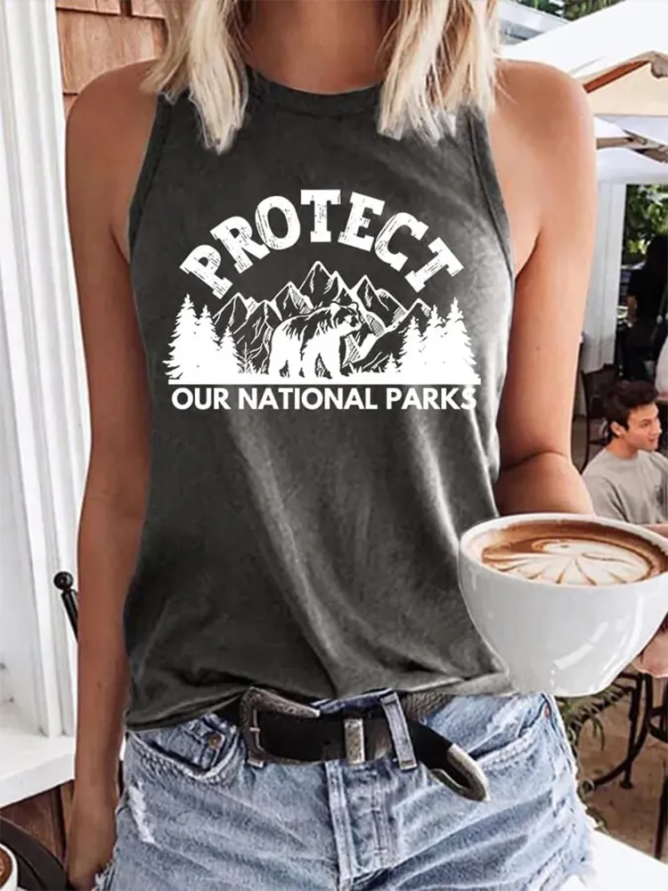 Women'S Protect Our National Parks Round Neck Sleeveless Vest