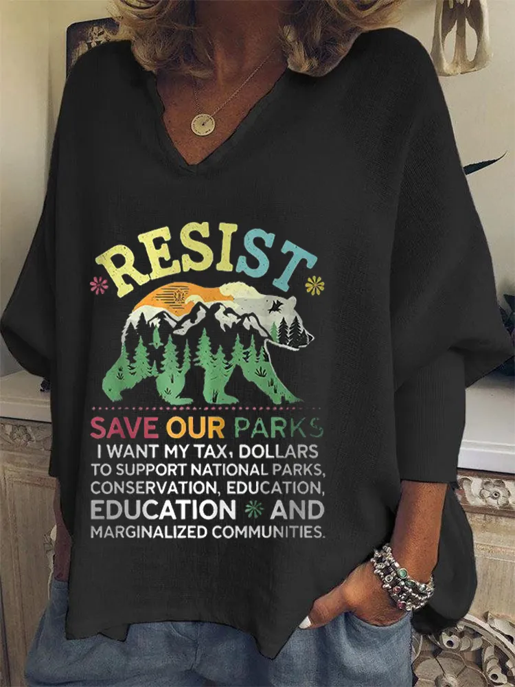 Women'S  Resist Save Our Parks V-Neck Short-Sleeved T-Shirt