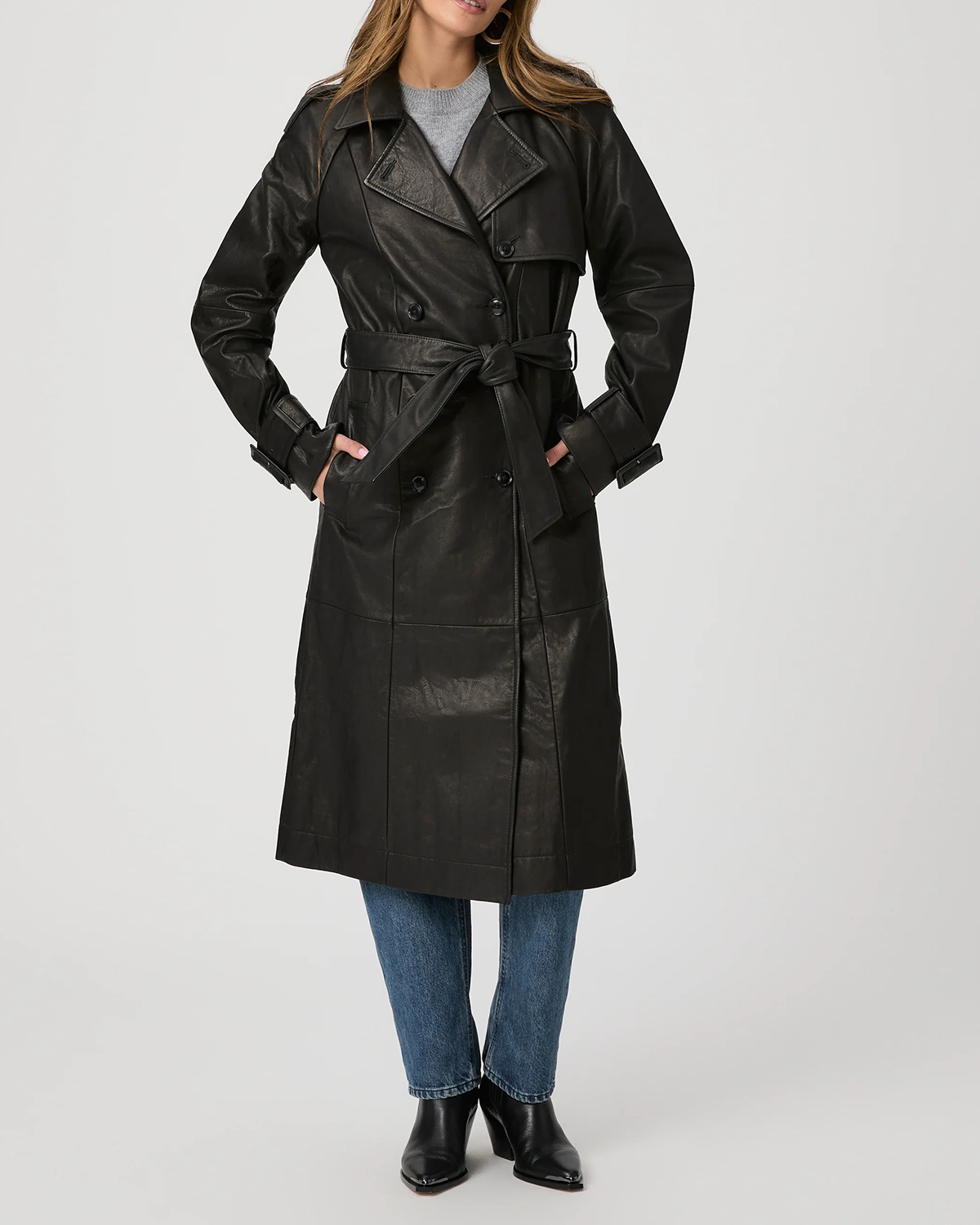 Black Faux Leather Trench Coat