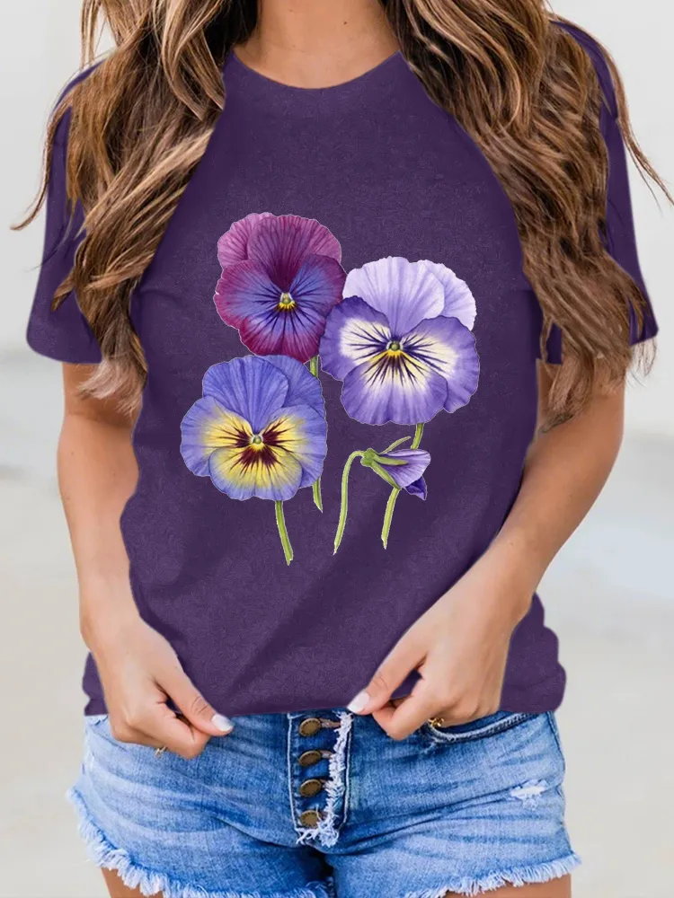 Women'S Floral Printed Alzheimer'S Awareness T-Shirt