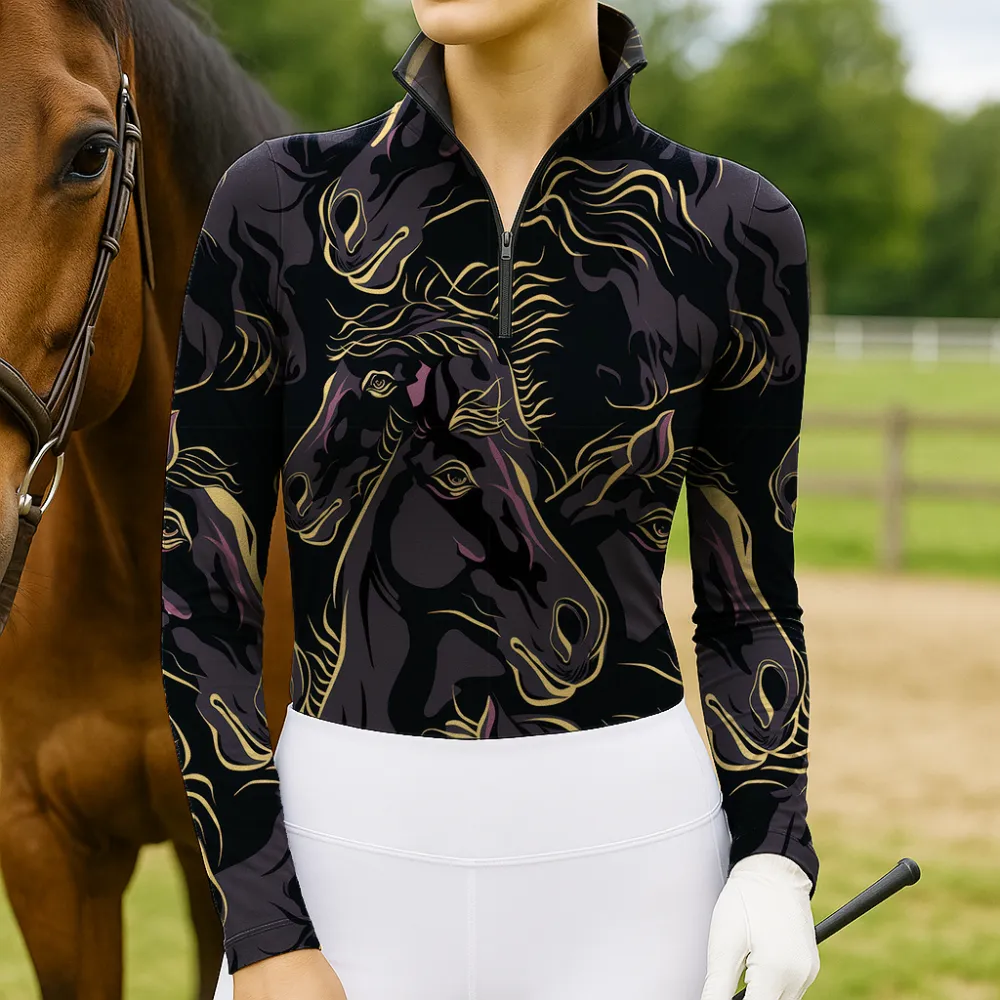 Women's Equestrian Vintage Horses Design Long Sleeve Casual Shirt