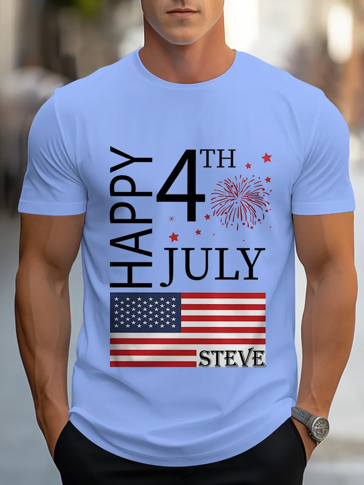 Man'S Happy 4Th July Steve Round-Neck Short-Sleeved T-Shirt