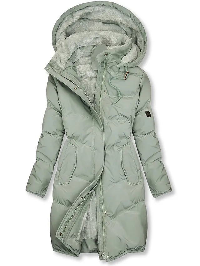 Women's Puffer Jacket Winter Windproof Jacket Winter Coat Comfortable Street Casual Daily Zipper Pocket Hoodie Casual Street Style Plain Regular Fit Outerwear Long Sleeve Winter Fall Green