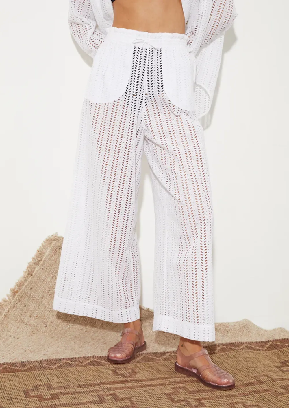 Crochet Knit Open Weave Wide Leg Pants