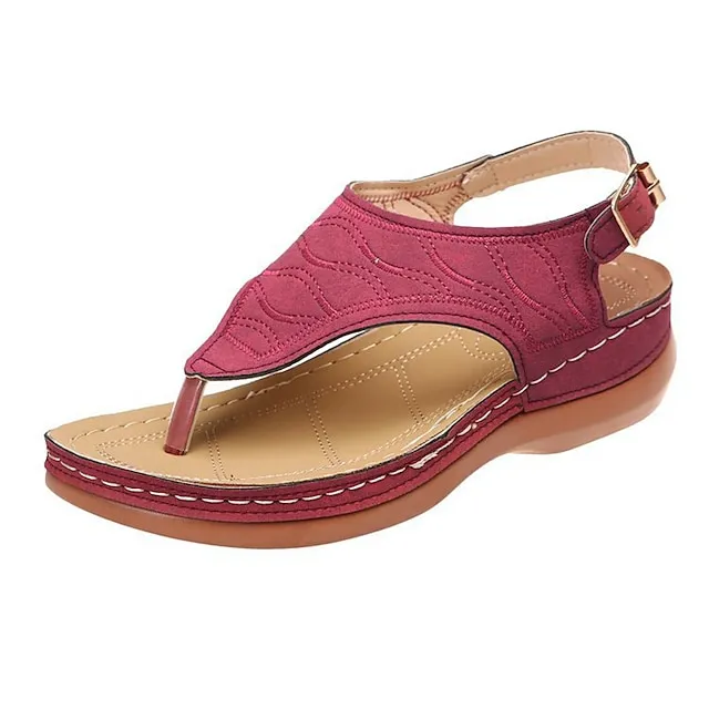 Women's Sandals Wedge Sandals Plus Size Daily Summer Buckle Wedge Heel Open Toe Casual PU Leather Ankle Strap Solid Colored Black Red Blue