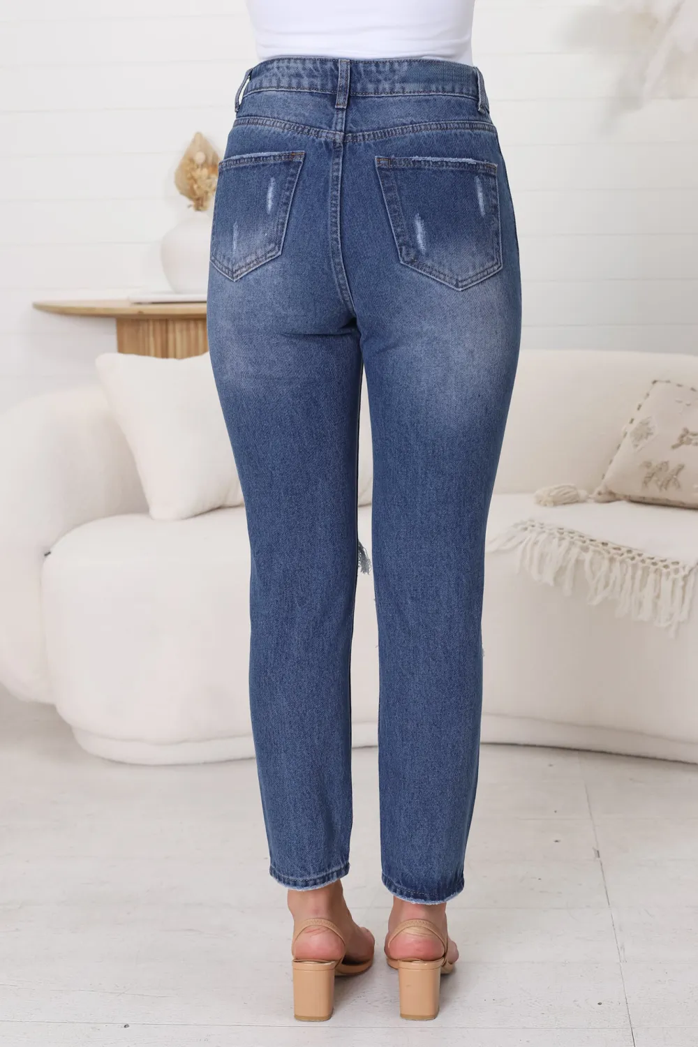 Blue Distressed Knee Rip Skinny Jeans