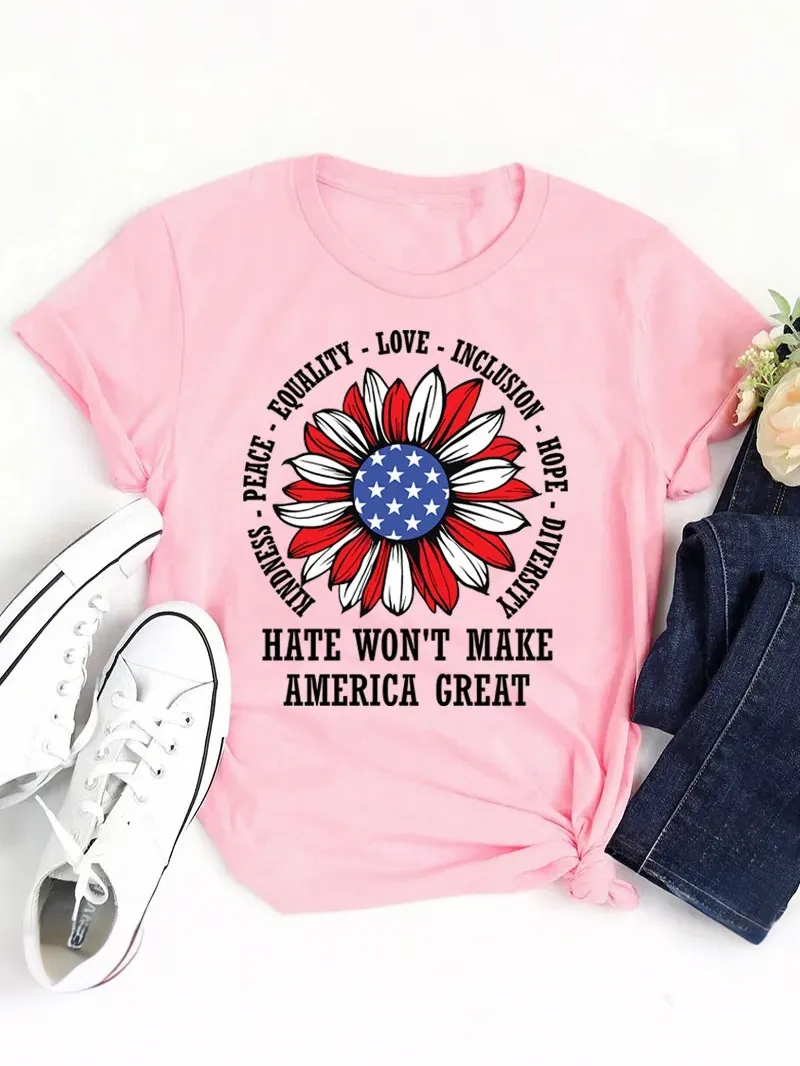Kindness Peace Love Hate Won't Make America Great Teacher T-Shirt
