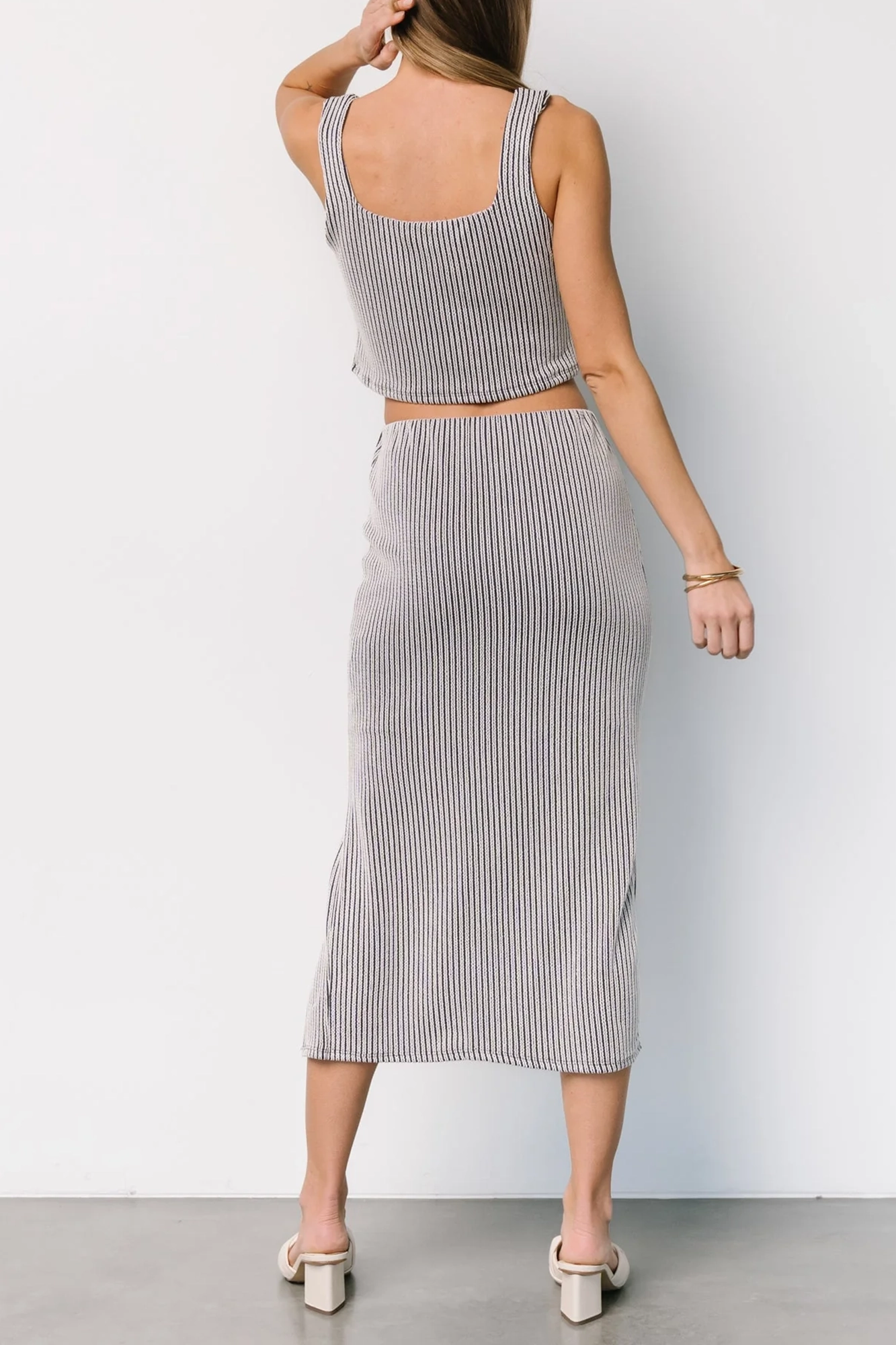 Classic Temperament Stripes Slit Skirt