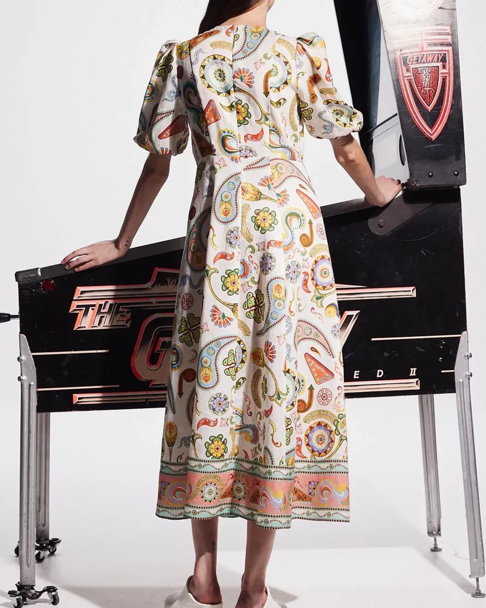 Print Puff Sleeves Midi Dresses