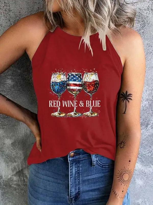 Women'S Red Wine Blue Round-Necked Sleeveless Vest
