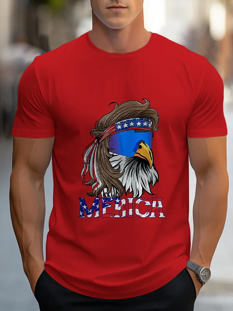 Man'S Merica Round-Neck Short-Sleeved T-Shirt