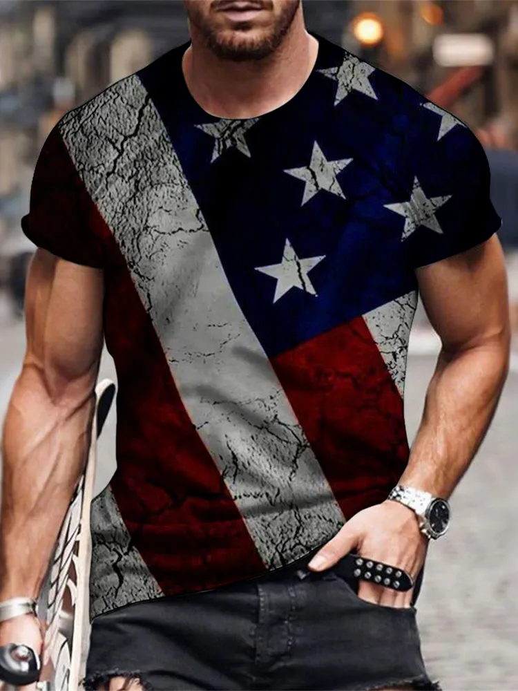 Man'S Independence Day Print Round-Neck Short-Sleeved T-Shirt