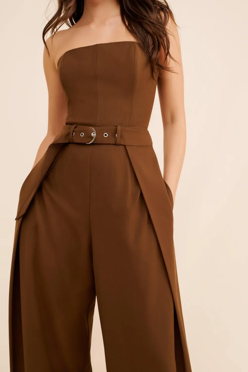 Brown Strapless Jumpsuit