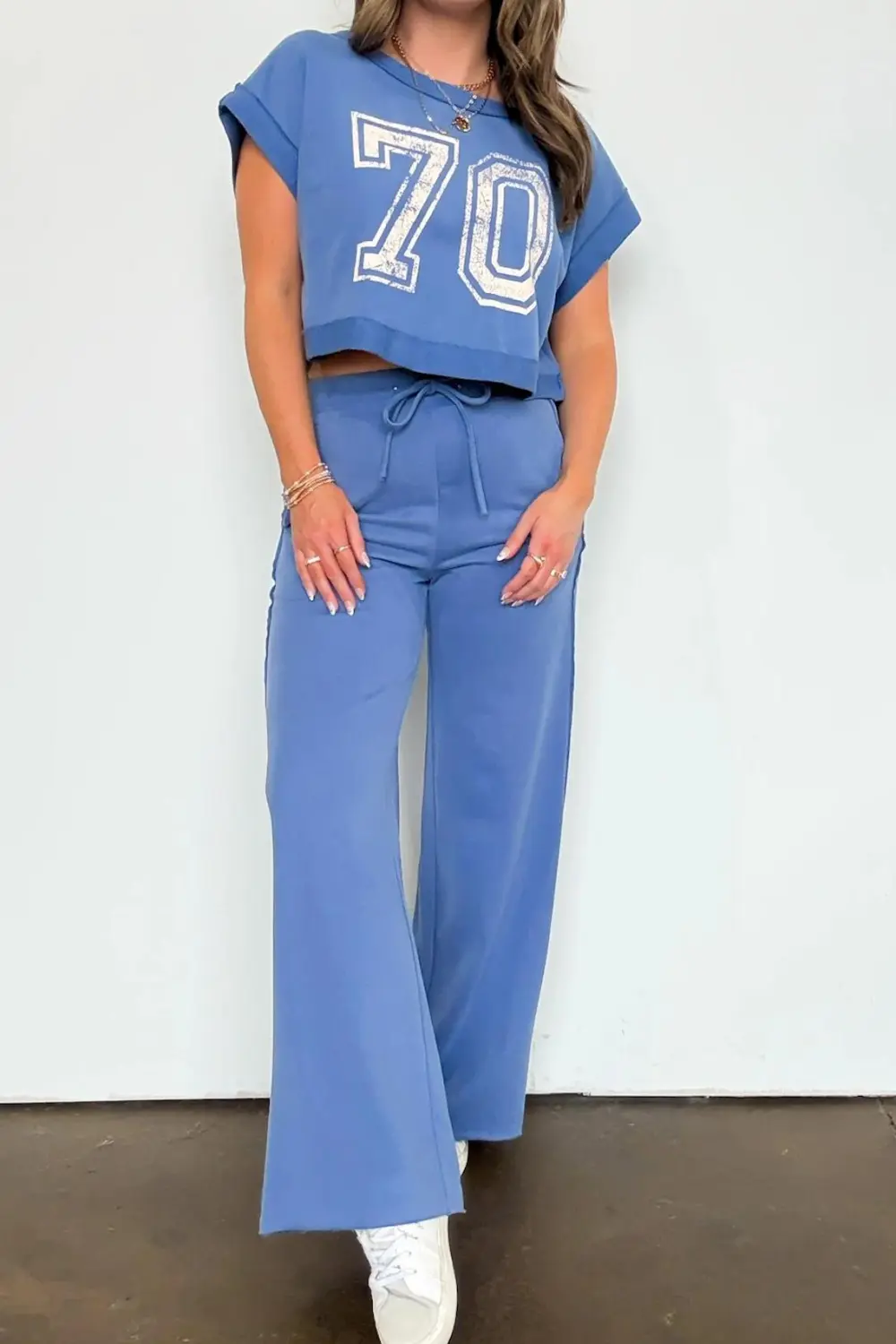 Blue Wide-Leg Sports Pants