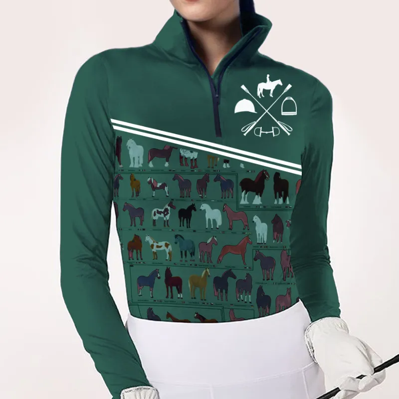 Women's Riding Style Horses Breeds Print Long Sleeve Casual Shirt
