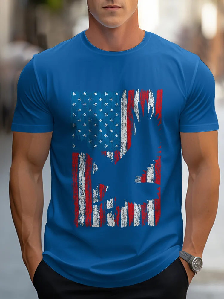Man'S The Stars And Stripes And The Eagle Round-Neck Short-Sleeved T-Shirt
