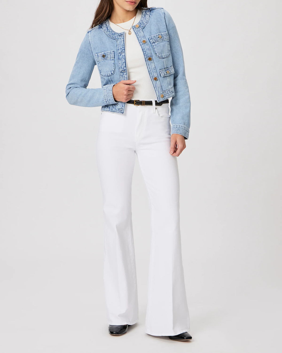 Light Blue Collarless Denim Jacket