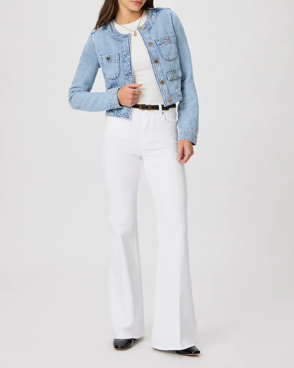Light Blue Collarless Denim Jacket