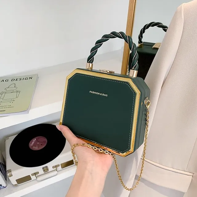 Women's Handbag Crossbody Bag PU Leather Daily Chain Waterproof Durable Letter Black Pink Dark Green