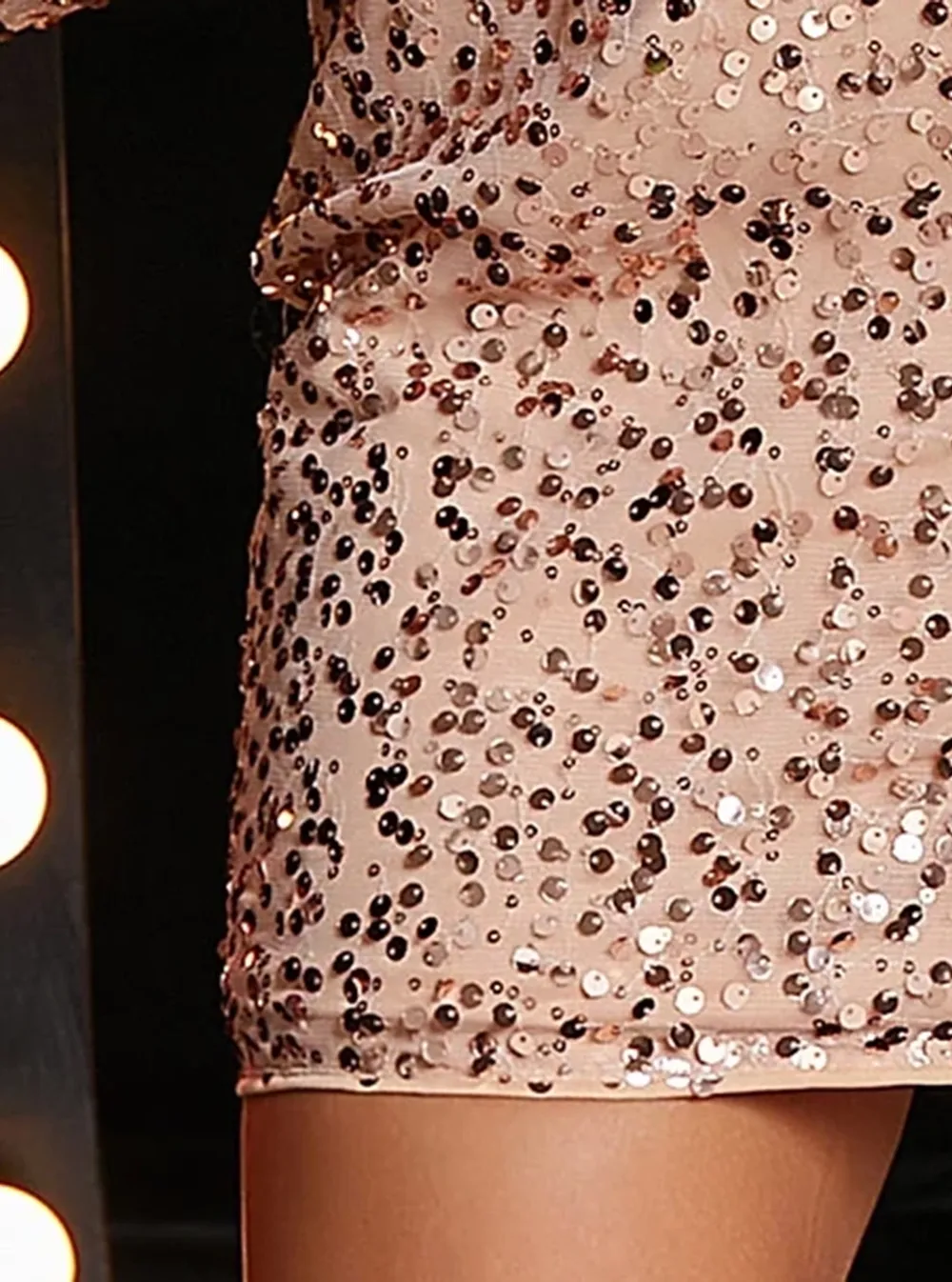 Lantern Sleeve V-neck Sequin Cocktail Dress
