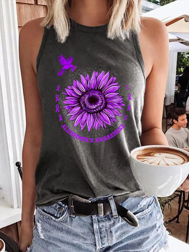 Women'S Round-Neck Sleeveless Vest With Alzheimer'S Awareness